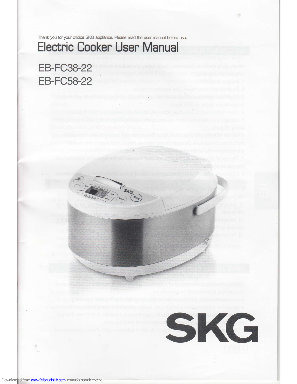 SKG EB-FC38-22, EB-FC58-22 User Manual - ManualMachine.com