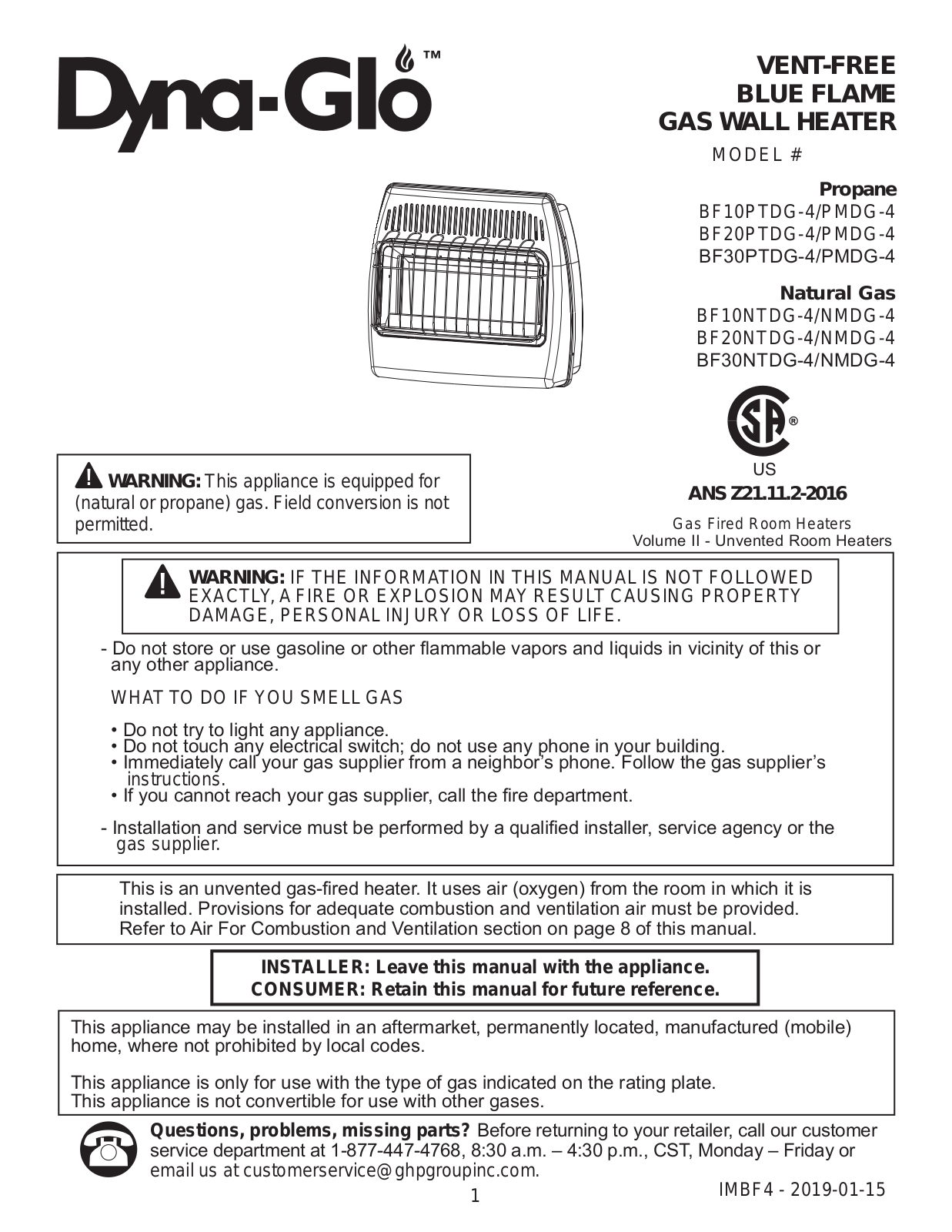 Dyna-Glo BF10PTDG-4/PMDG-4, BF20PTDG-4/PMDG-4, BF30PTDG-4/PMDG-4, BF10NTDG-4/NMDG-4, BF20NTDG-4/NMDG-4 User Manual