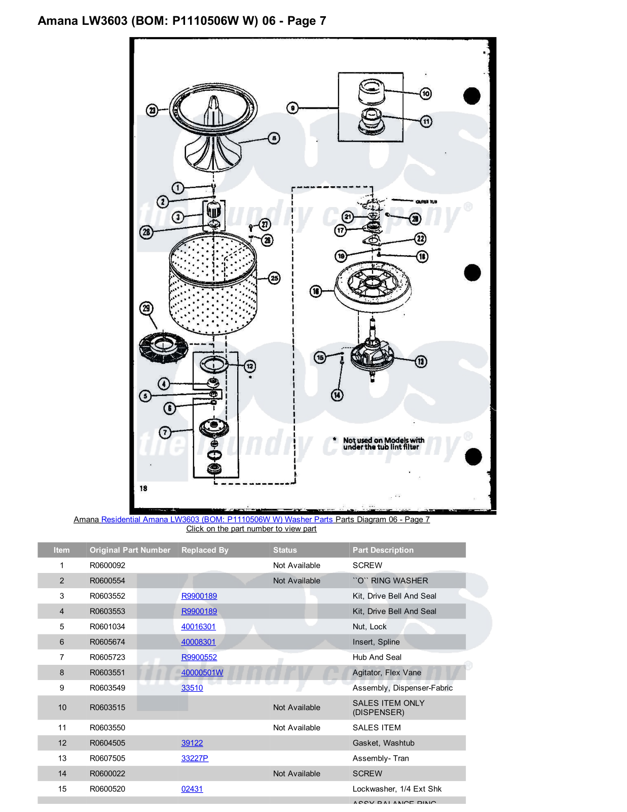 Amana LW3603 Parts Diagram