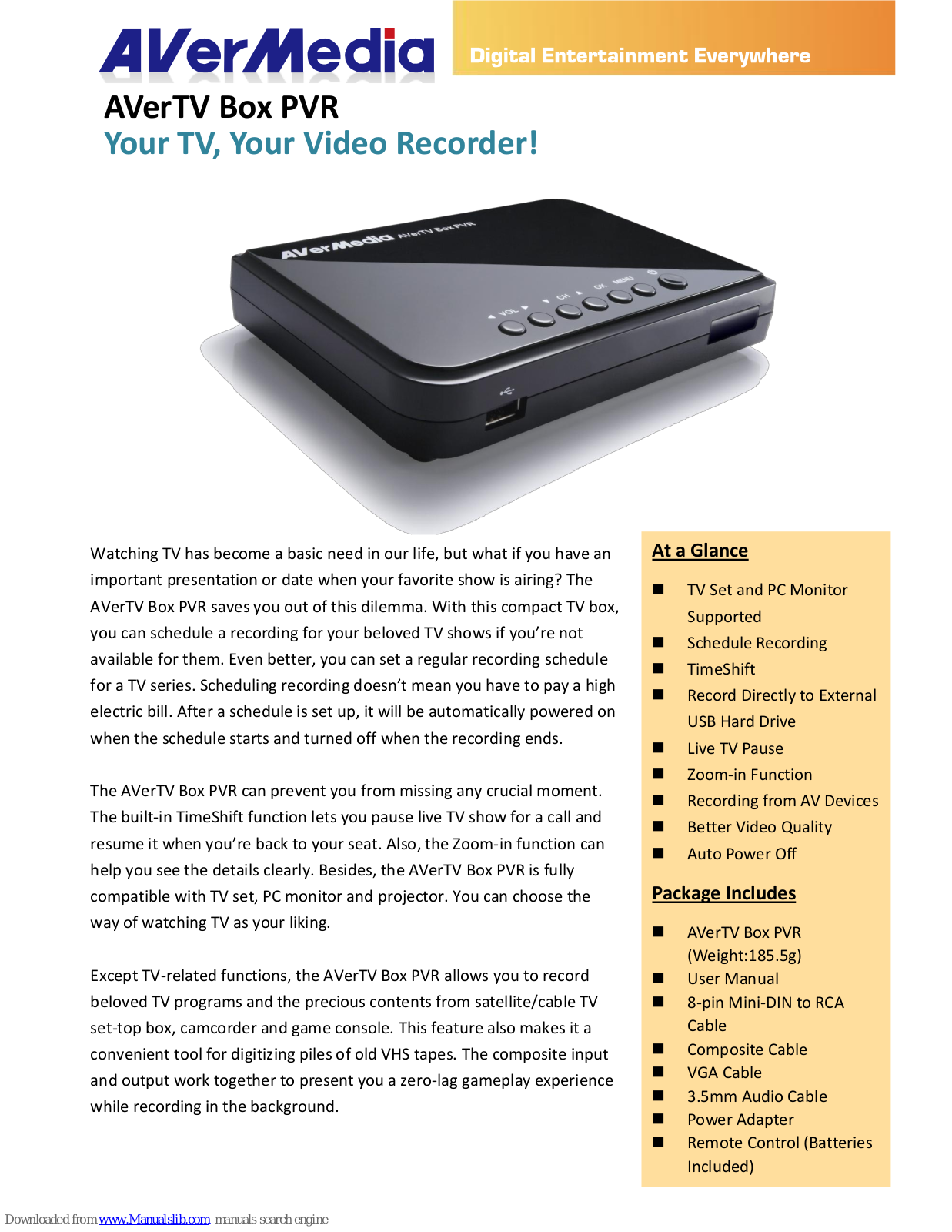 Avermedia AVerTV Box PVR Specification - ManualMachine.com