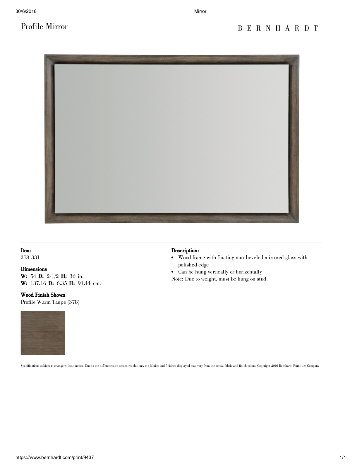 Bernhardt BHT5049 Specifications - ManualMachine.com