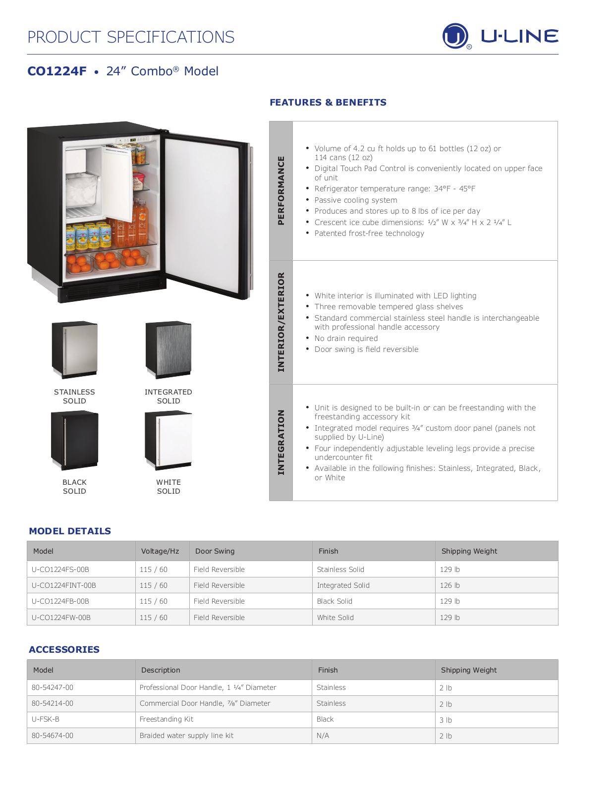 U-Line UCO1224FB00B Specifications