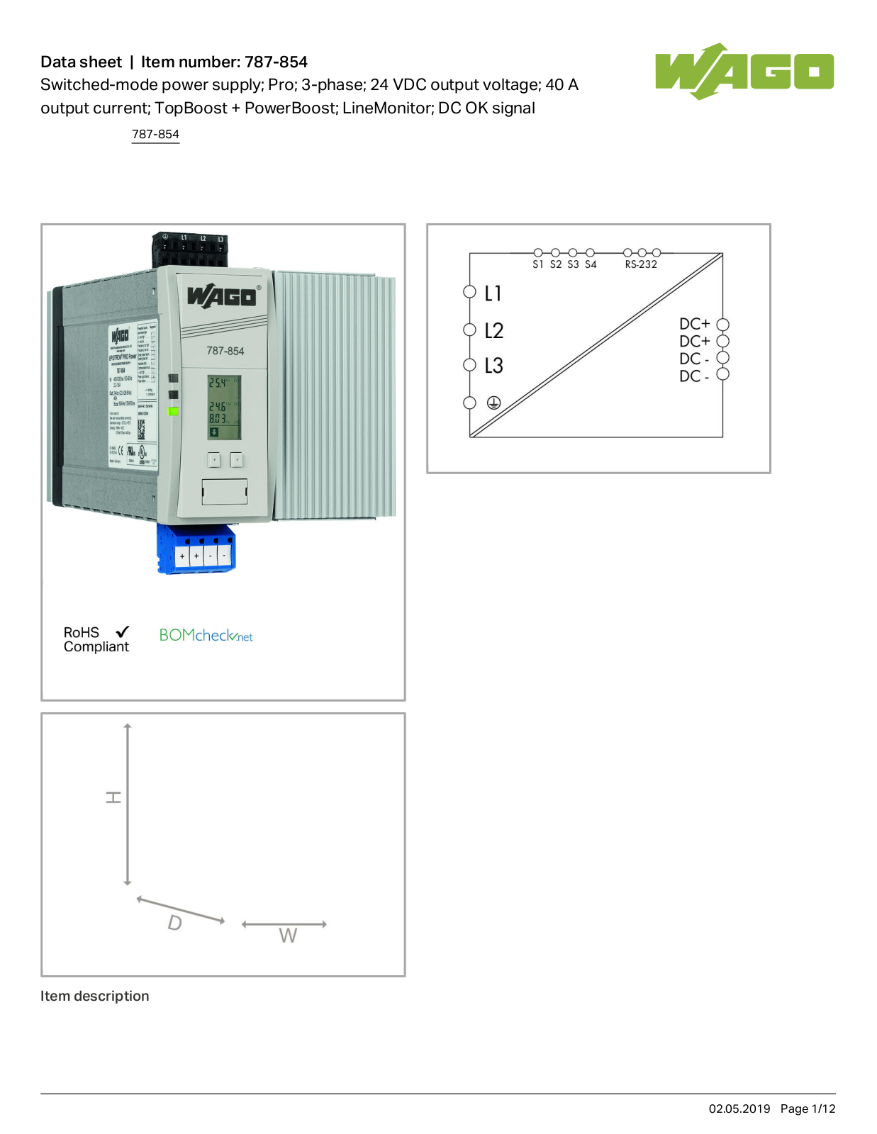 Wago 787-854 Data Sheet