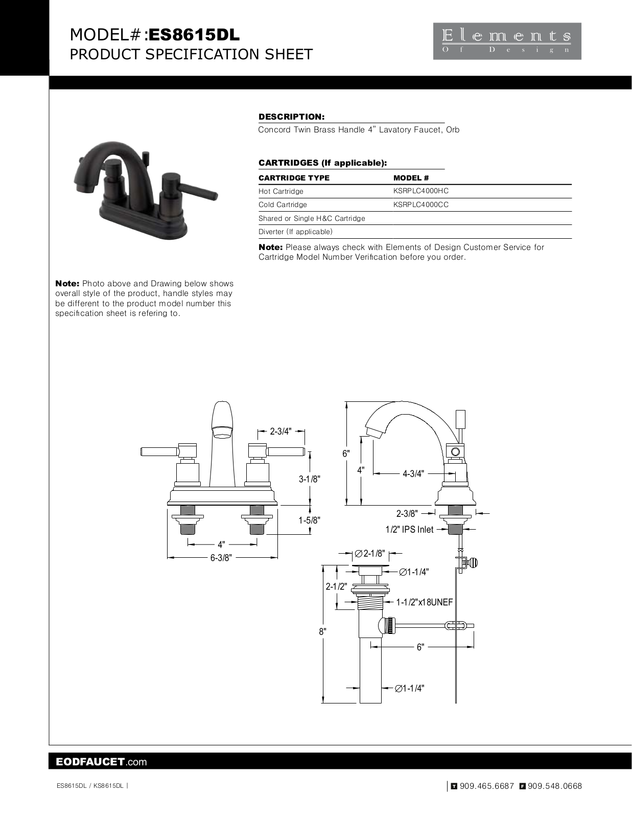 Elements of Design EDE3797 Specifications-Oil Rubbed Bronze - ManualMachine.com