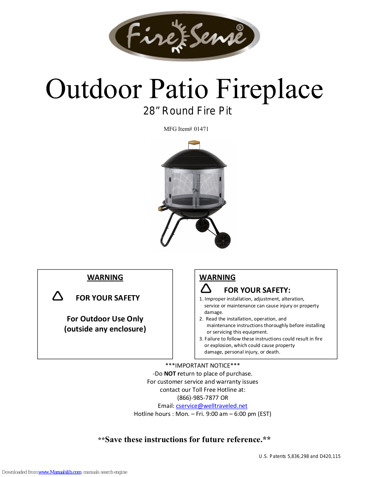 Fire Sense 28inch Round Fire Pit, 28” Round Fire Pit, 1471 Instructions Manual