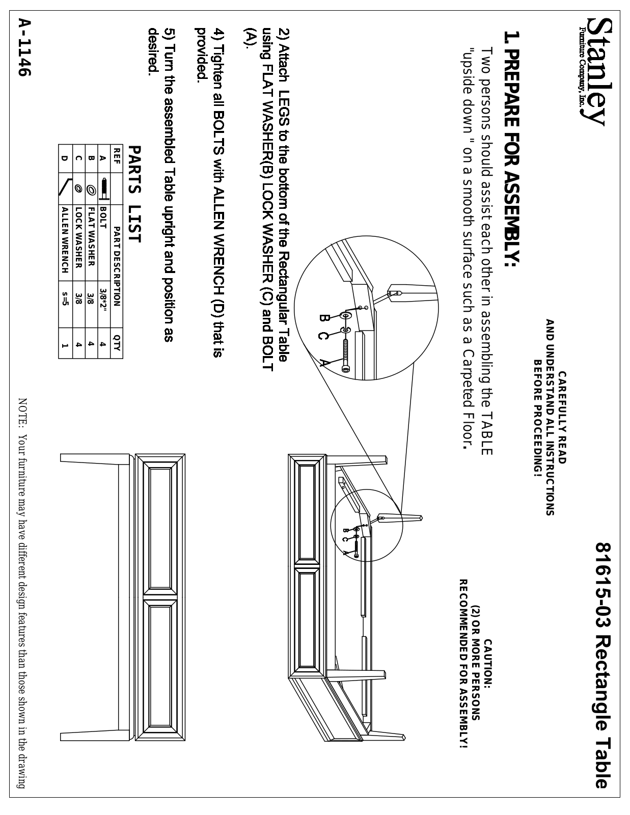 Stanley A-1146 81615-03 RECTANGLE TABLE Assembly Instruction