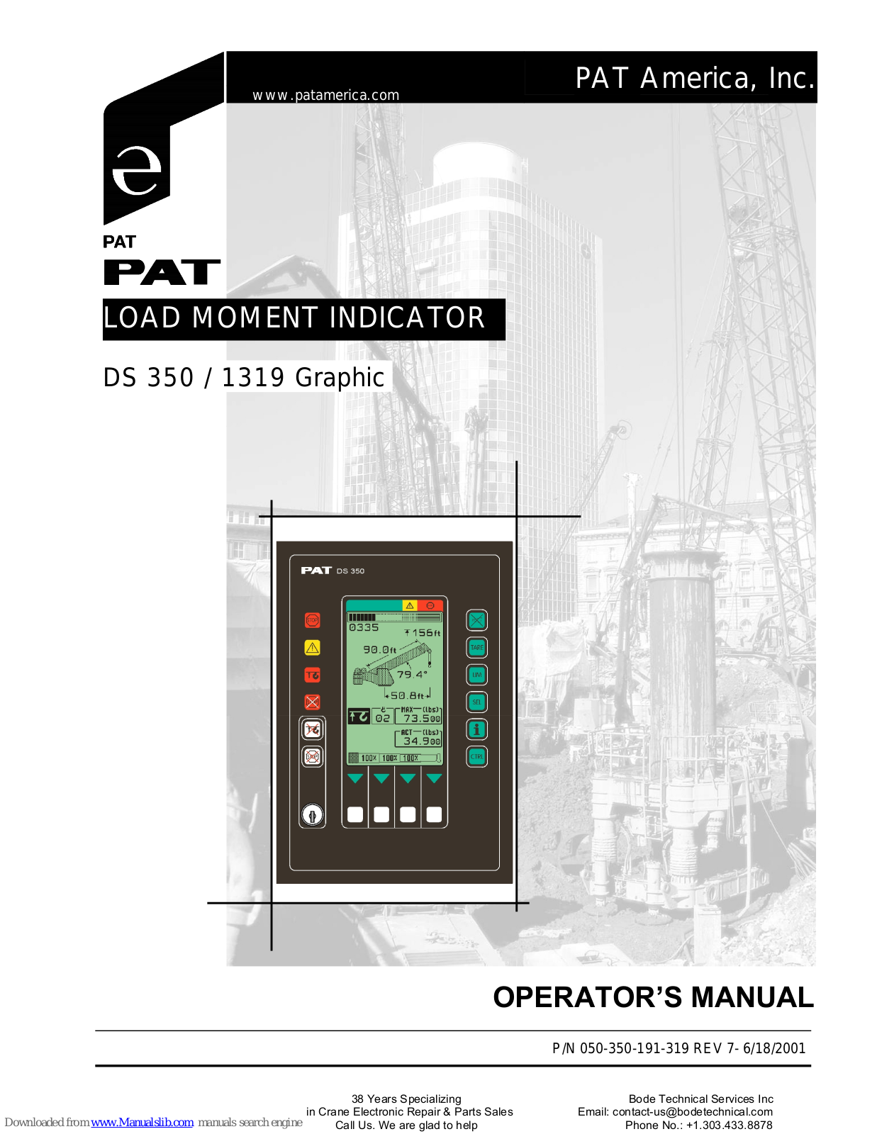 PAT America DS 350, DS 1319 Graphic, DS 1318 Graphic, DS 350GW, DS 350G Operator's Manual