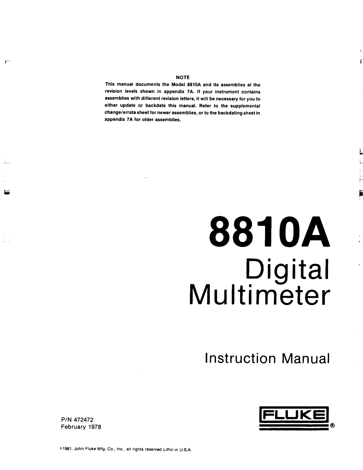 Fluke 8810A Service manual
