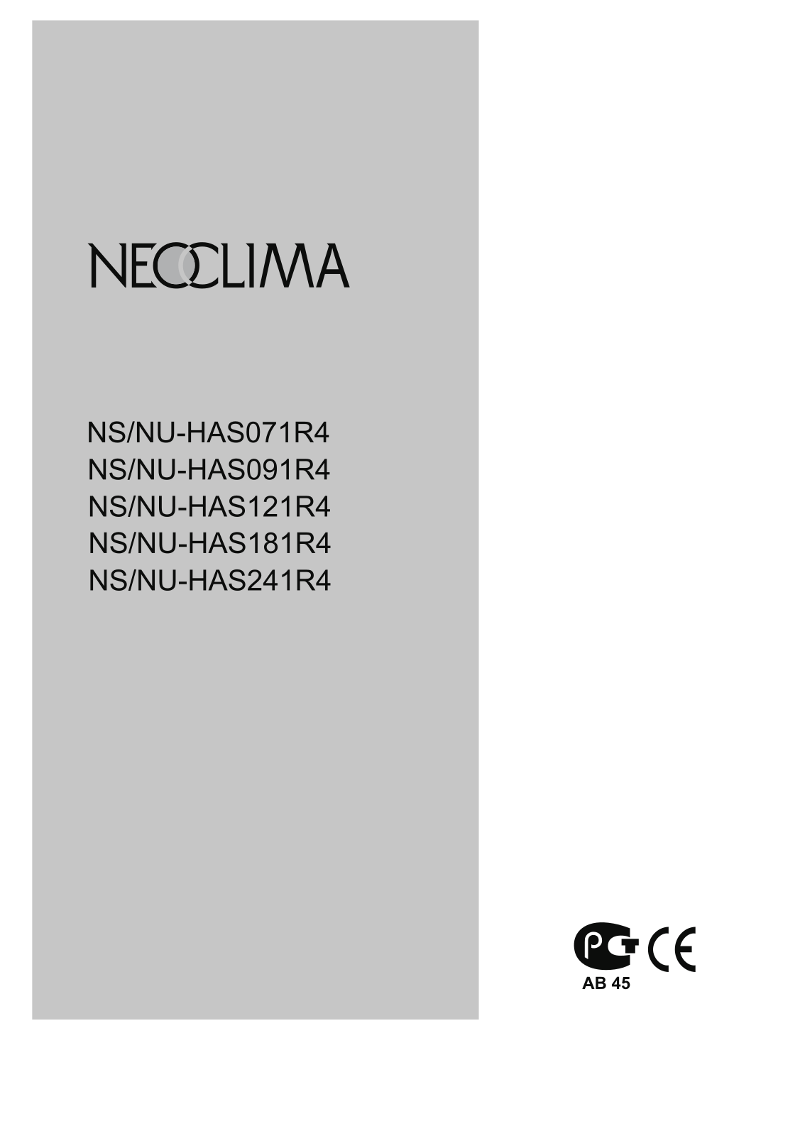 Neoclima NS-HAS071R4, NU-HAS071R4, NS-HAS091R4, NU-HAS091R4, NS-HAS121R4 User guide