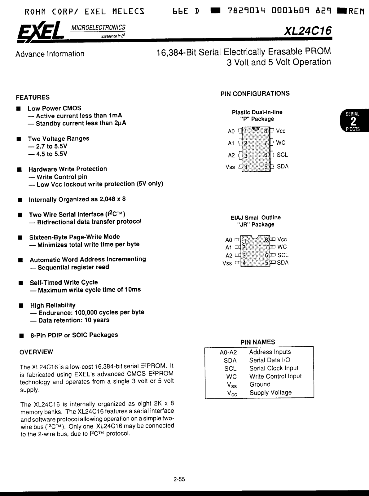Exel Microelectronics XL24C16 DATA SHEET