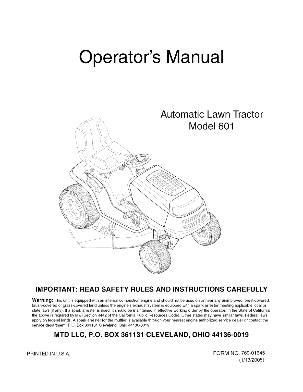 MTD 13AG601H729 Owner’s Manual