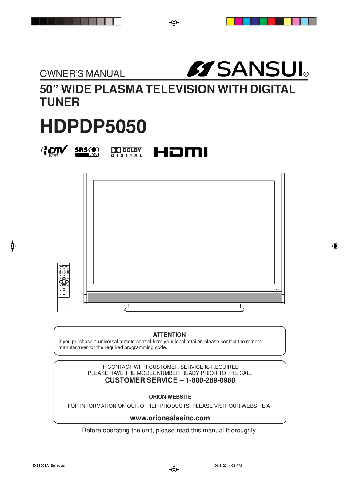 Sansui HDPDP5050 Owner Manual