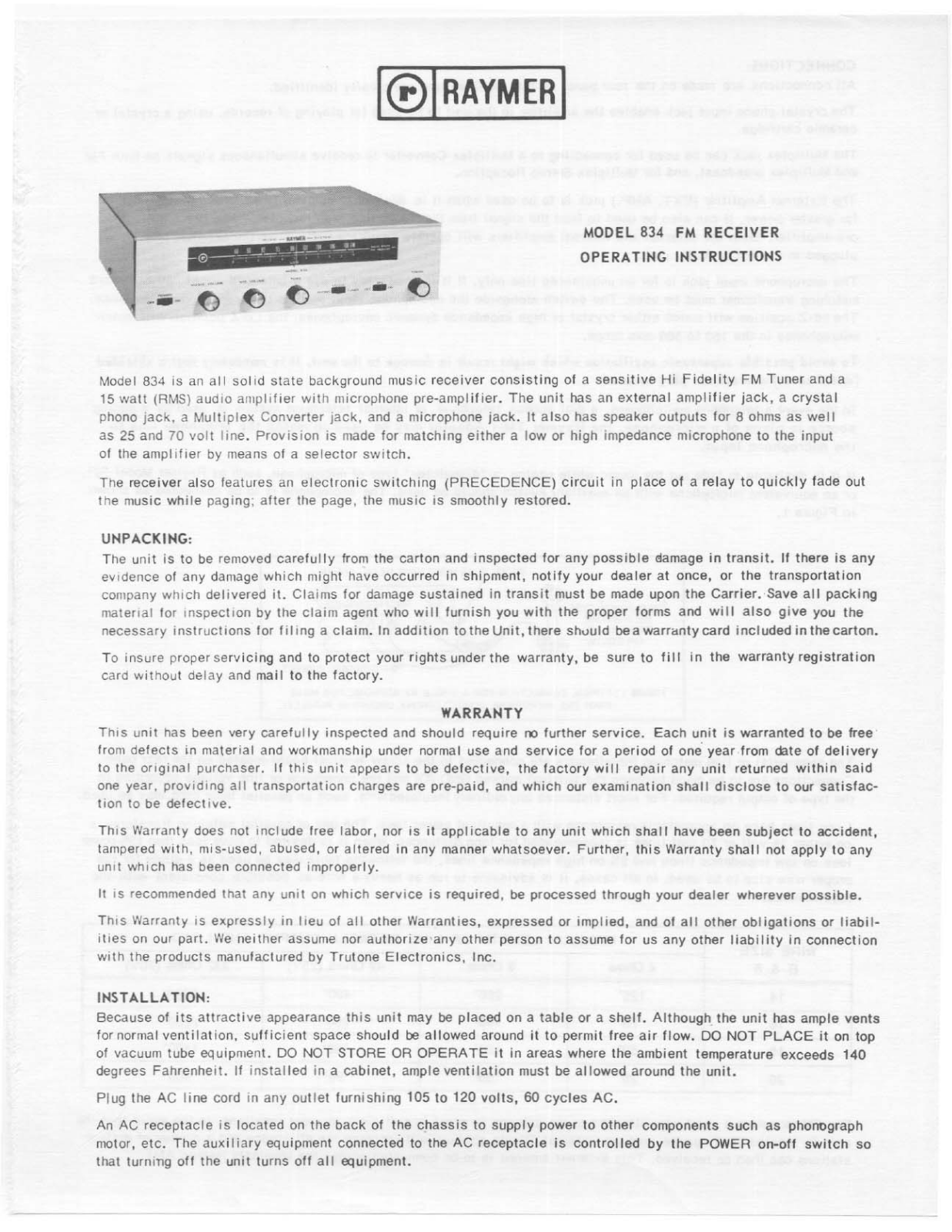 Telex 834 User Manual