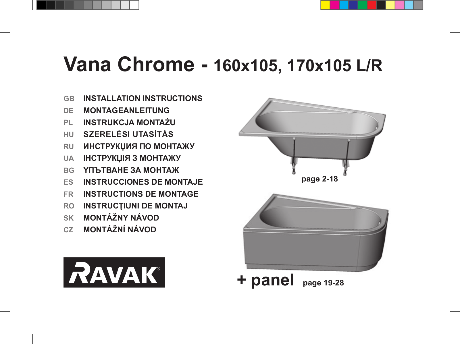 Ravak Chrome 160, Chrome 170 INSTALLATION INSTRUCTIONS