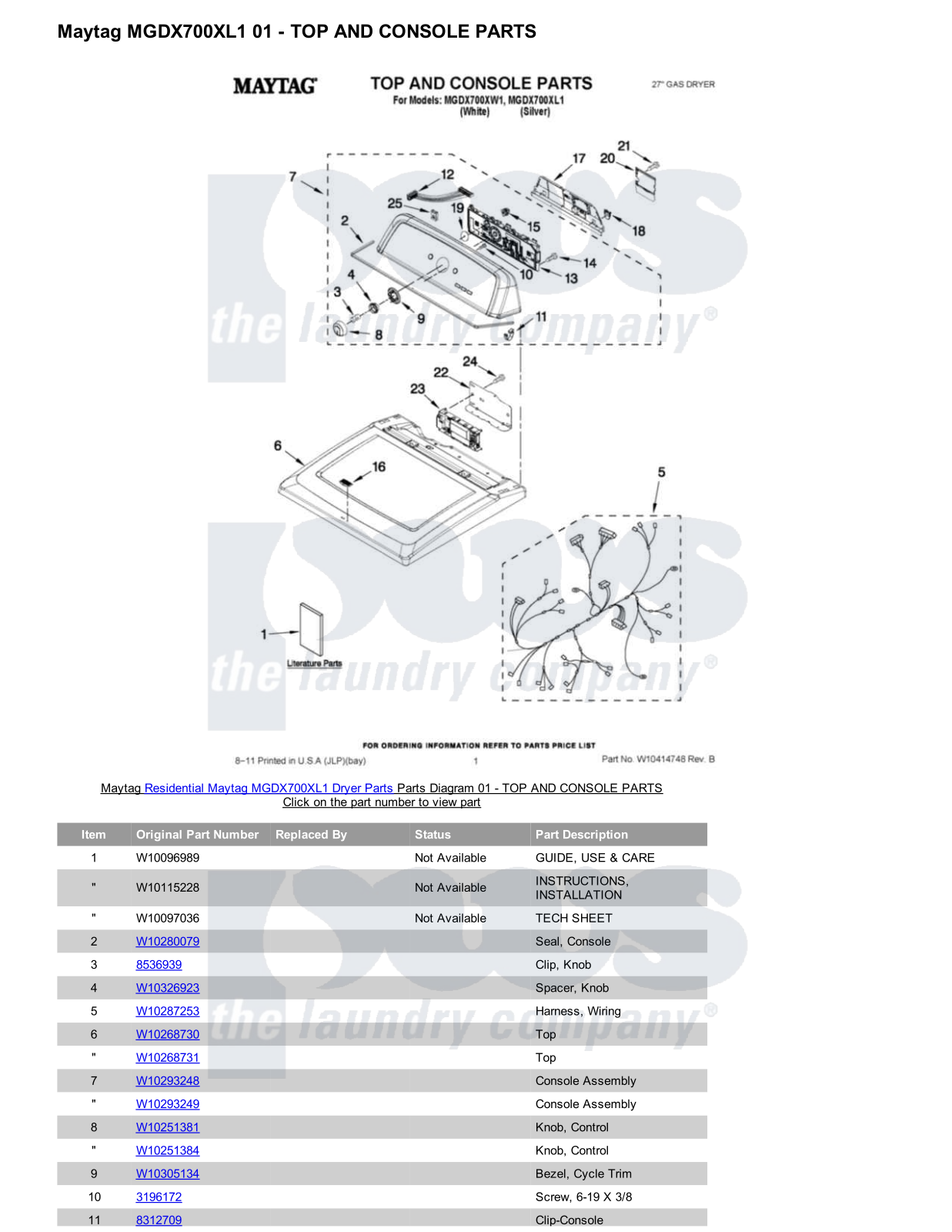 Maytag MGDX700XL1 Parts Diagram