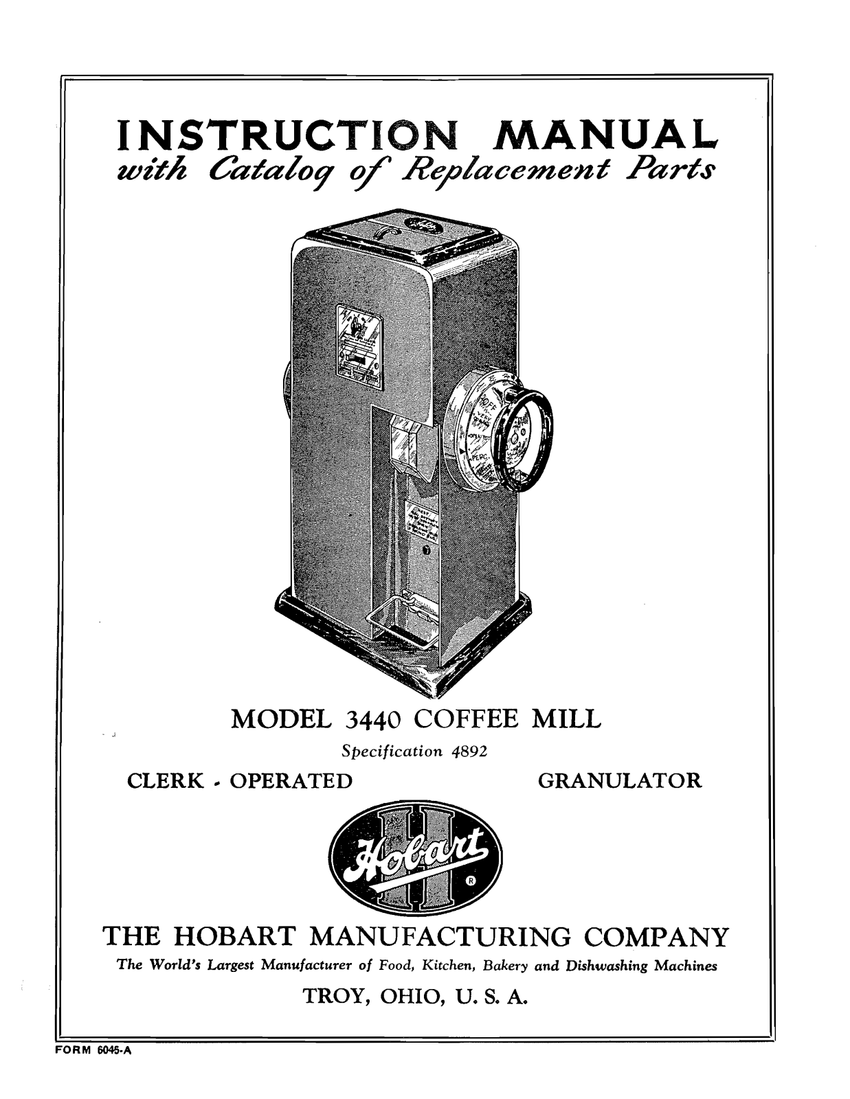 Hobart 3440 Installation Manual