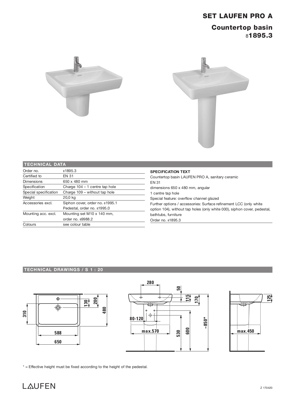 Laufen 8.1895.3 Datasheet