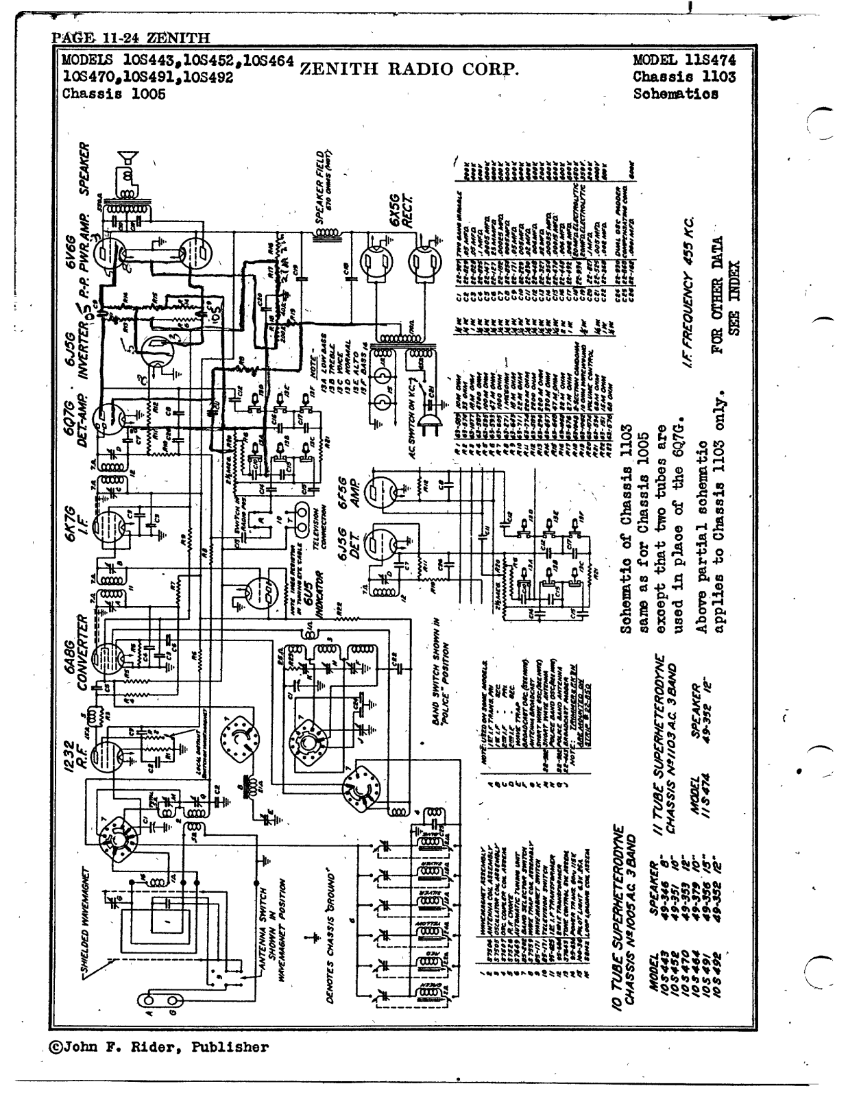 Zenith 11s474 schematic