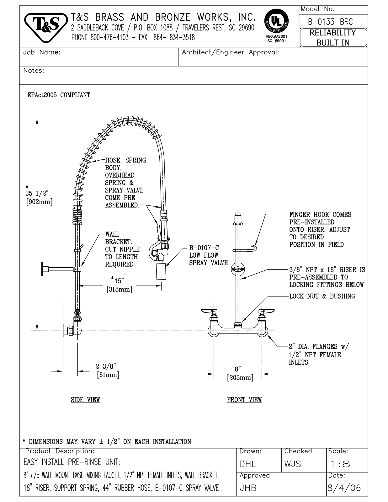 T&S Brass B-0133-BRC User Manual