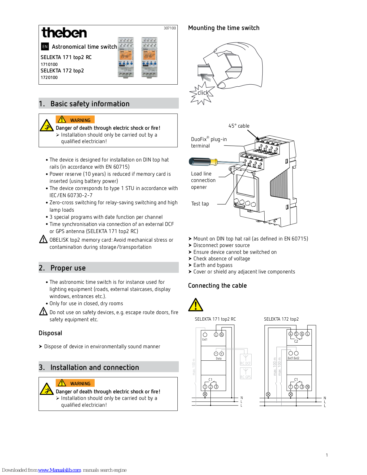 Theben SELEKTA 171 top2 RC, 1710100, SELEKTA 172 top2, 1720100 Operating Instructions Manual