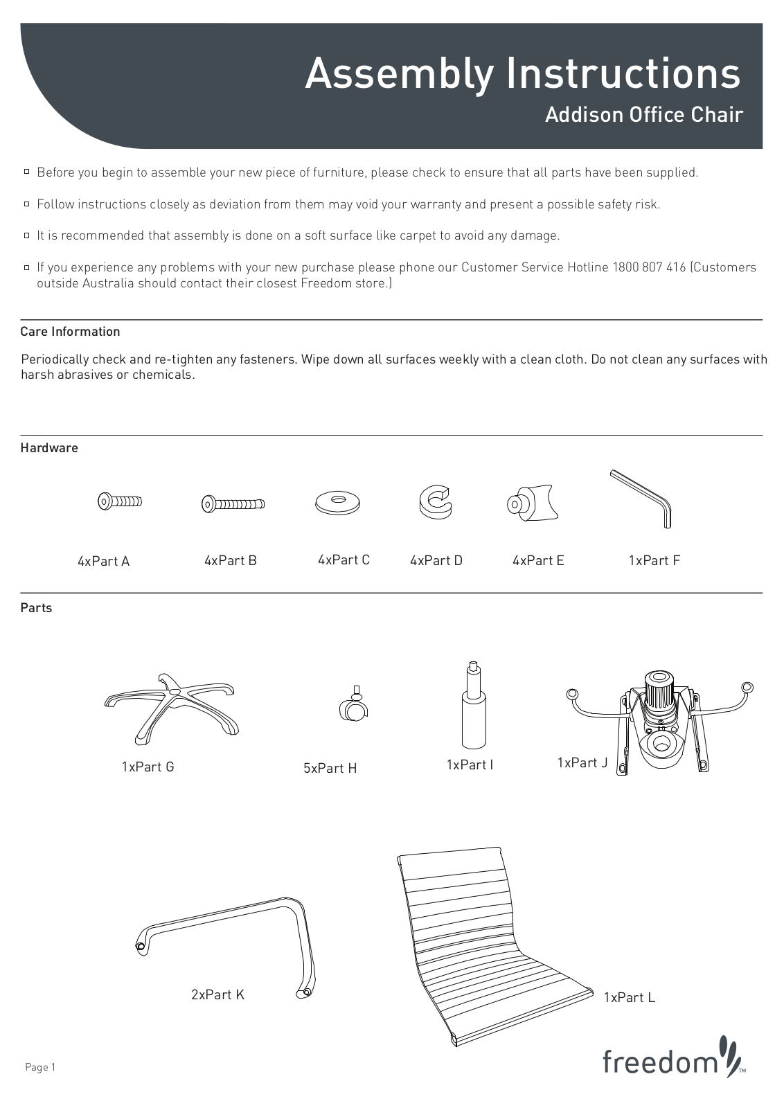 Freedom Addison Office Chair Assembly Instruction