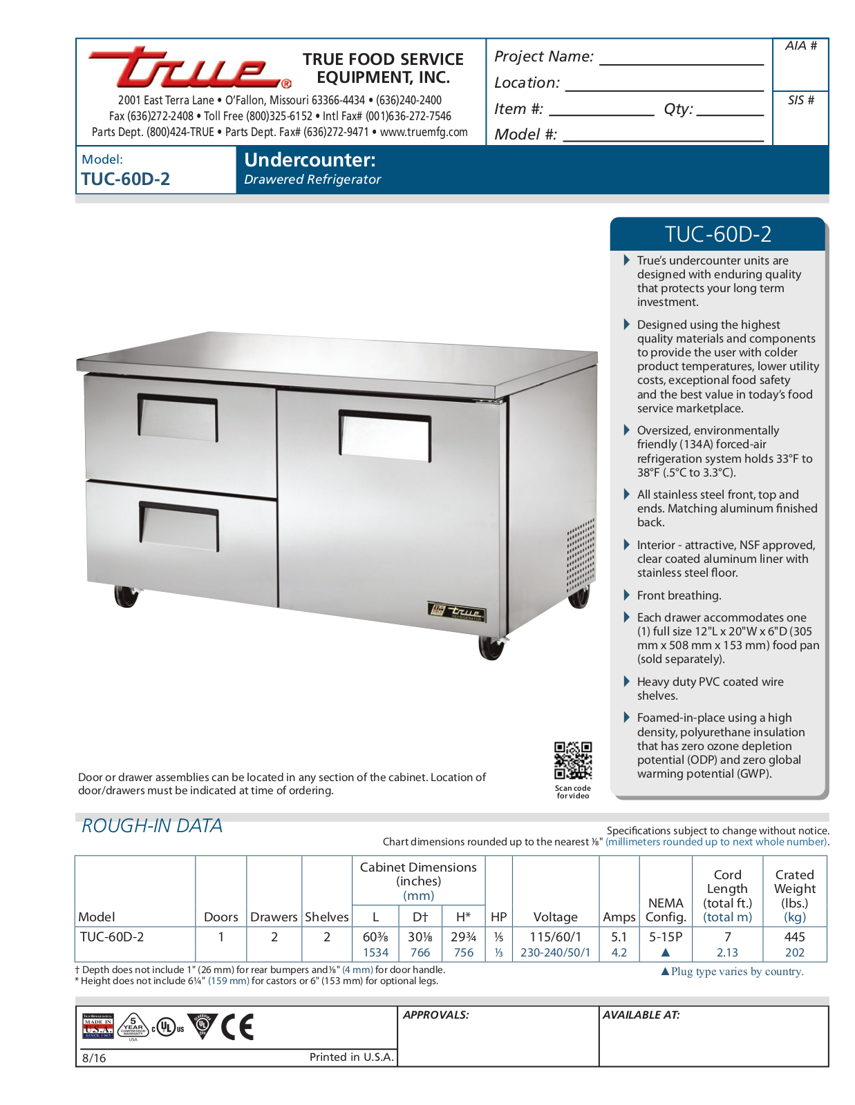 True TUC-60D-2 User Manual