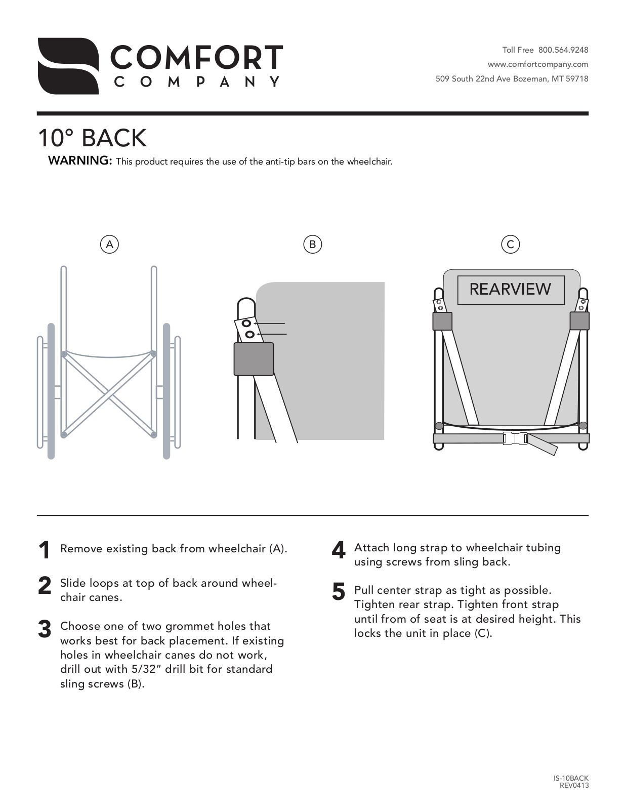 Comfort Company 10 Degree Back User Manual