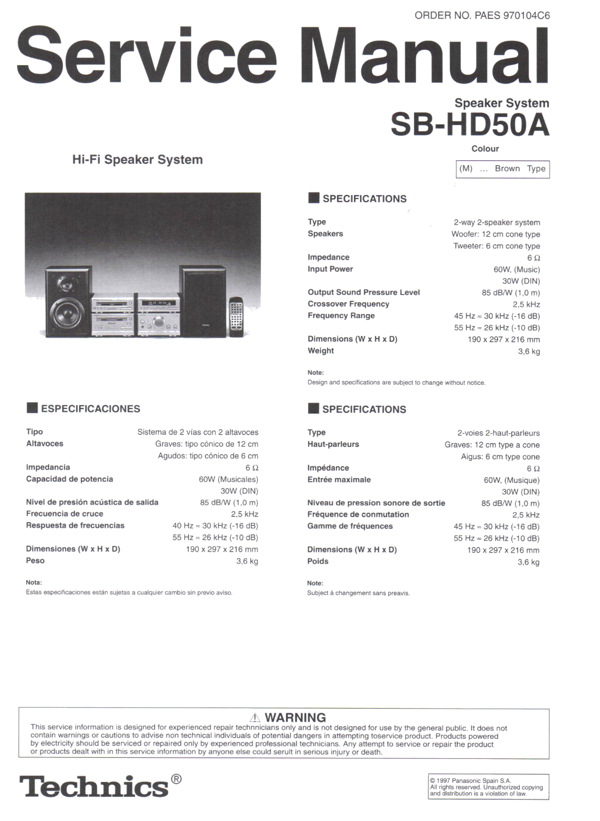 Technics SB-HD-50-A Service Manual
