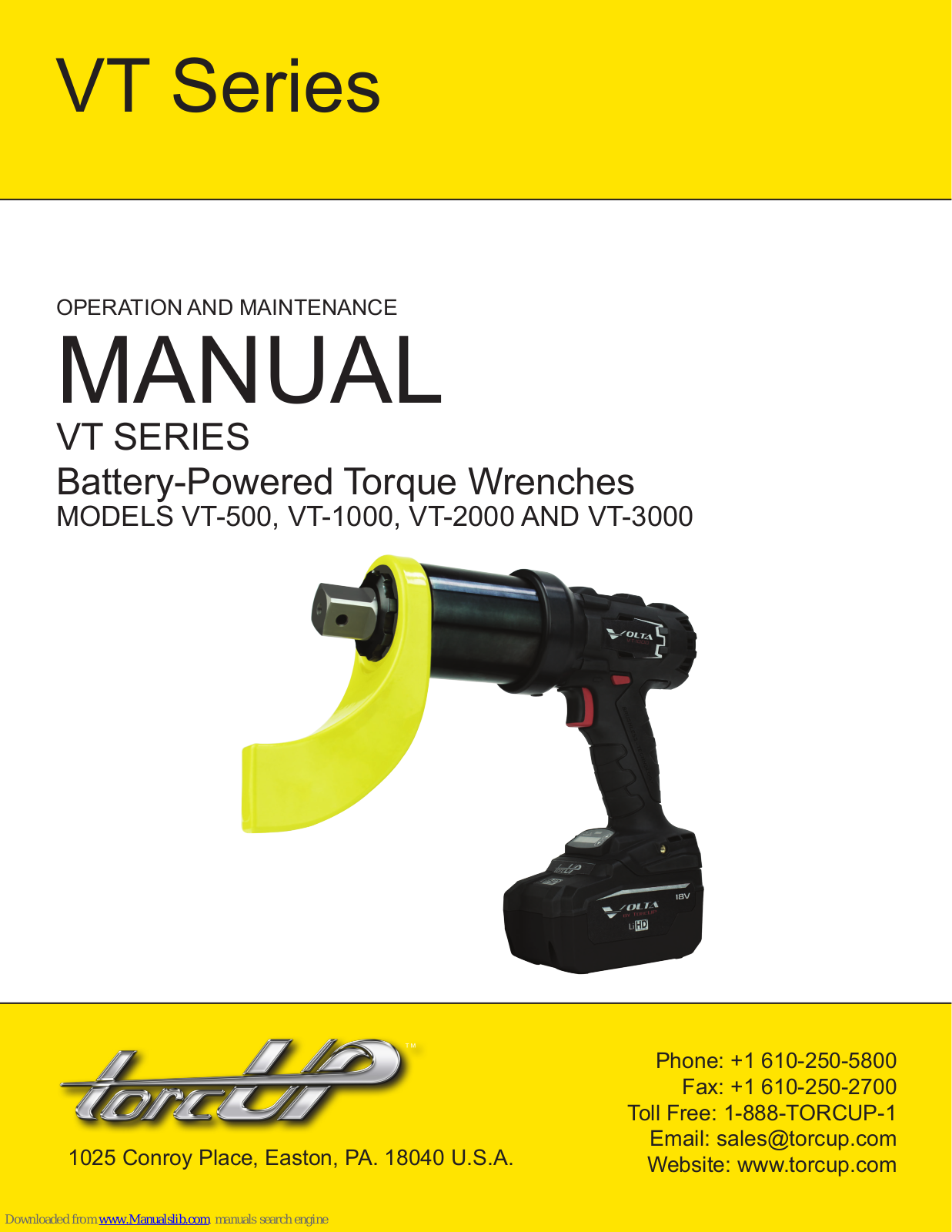 TorcUP VT-500, VT-1000, VT-2000, VT-3000, VOLTA 1000 Operation And Maintenance Manual