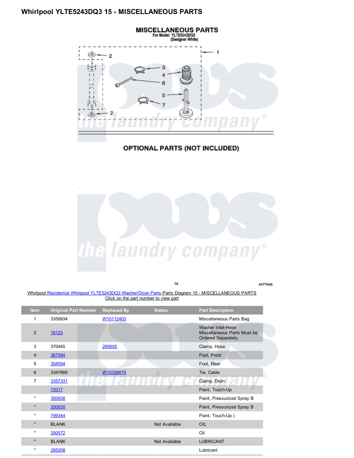 Whirlpool YLTE5243DQ3/Dryer Parts Diagram