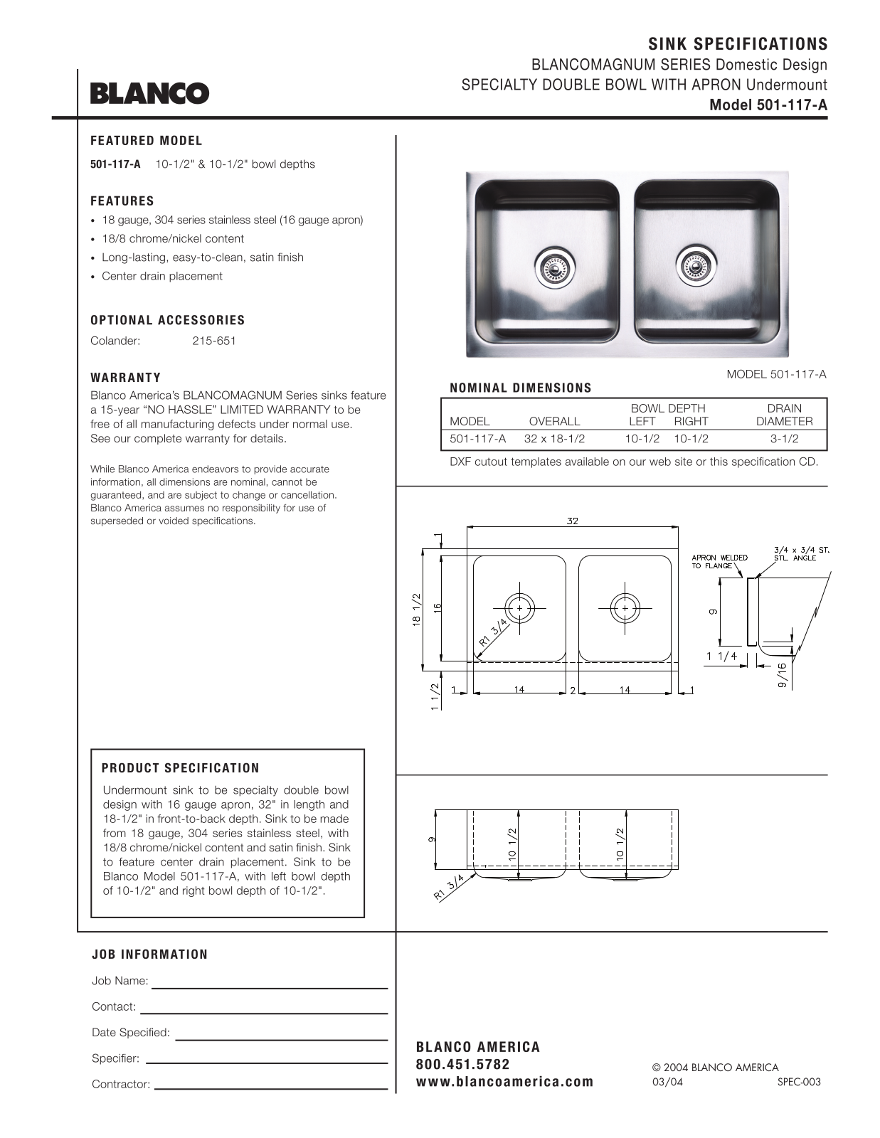 Blanco 501-117-A User Manual