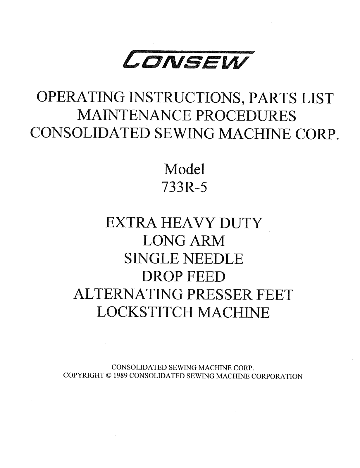 Consew 733R-5 Instruction Manual