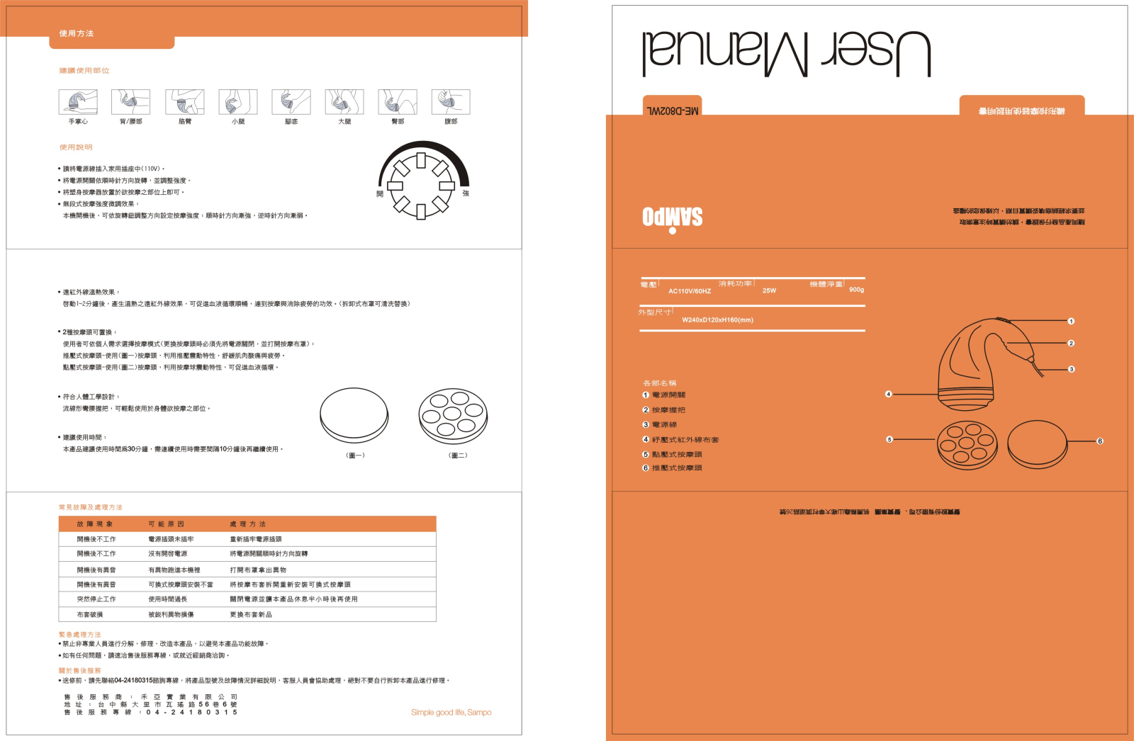 SAMPO ME-D802WL User Manual