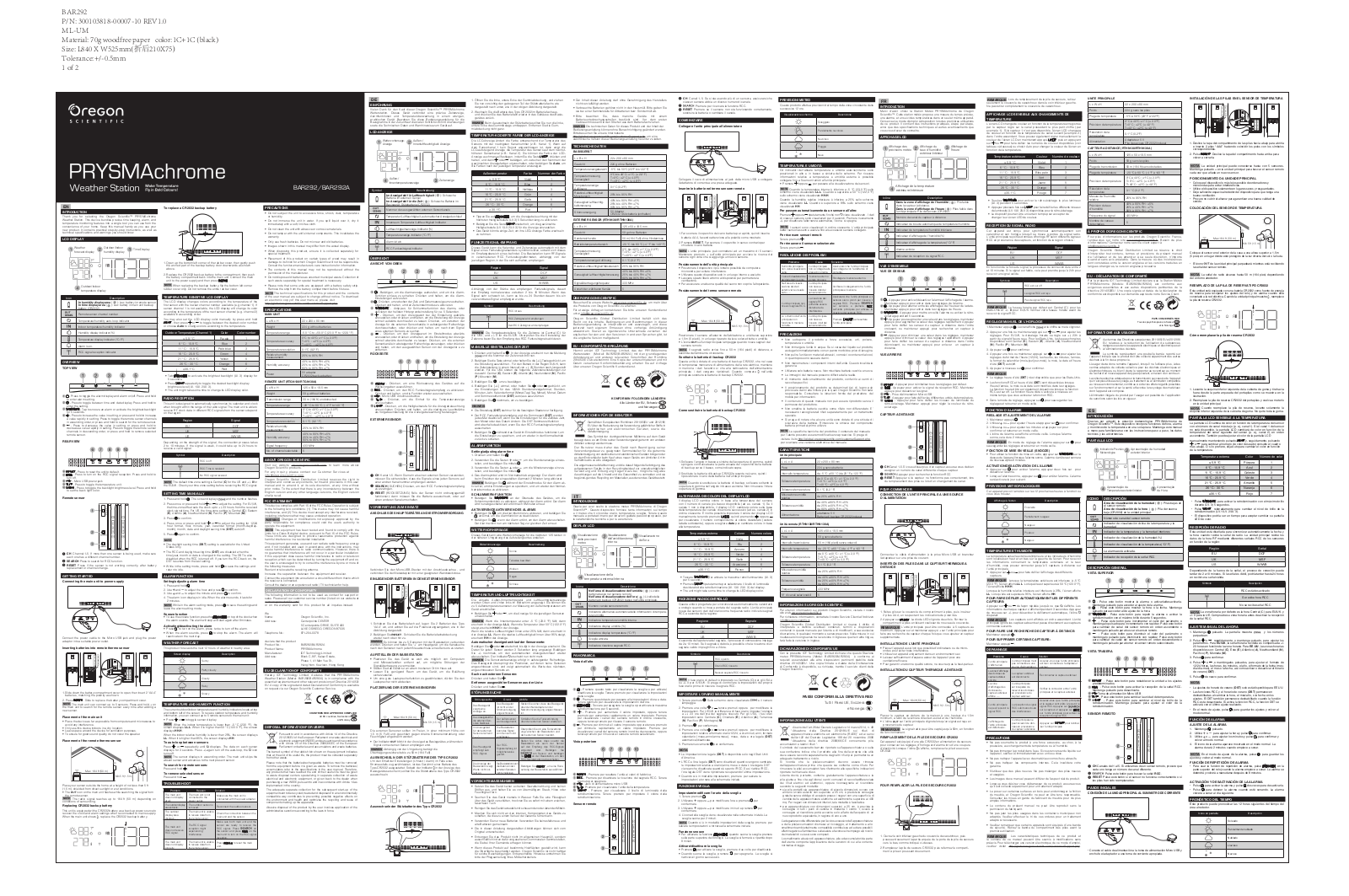 Oregon scientific BAR292A, BAR292 User Manual