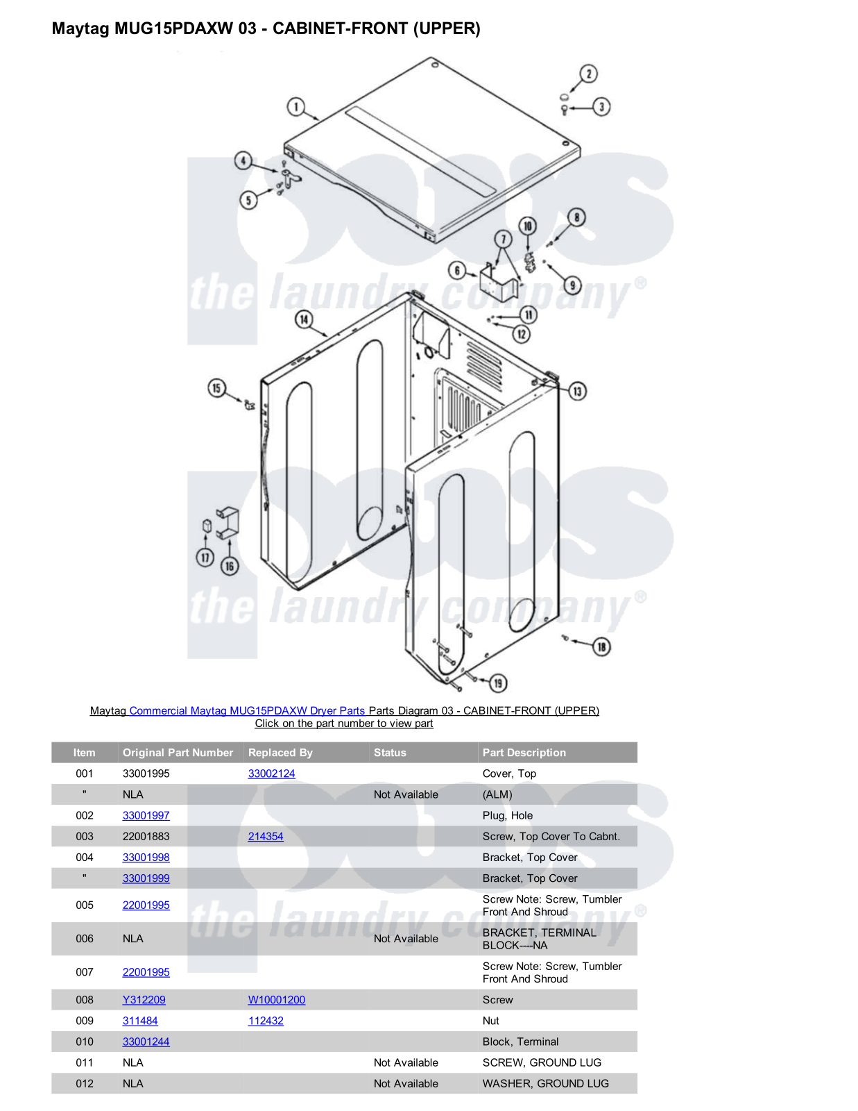 Maytag MUG15PDAXW Parts Diagram