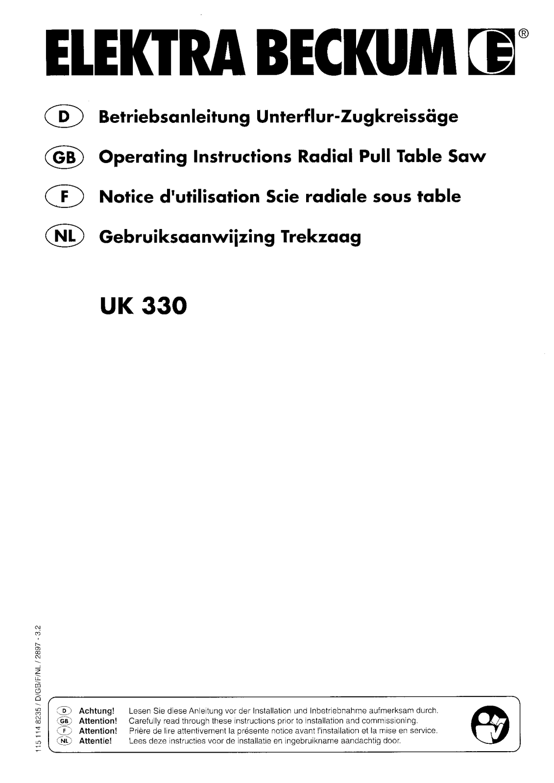 Elektra Beckum UK 330 Operating Instructions Manual