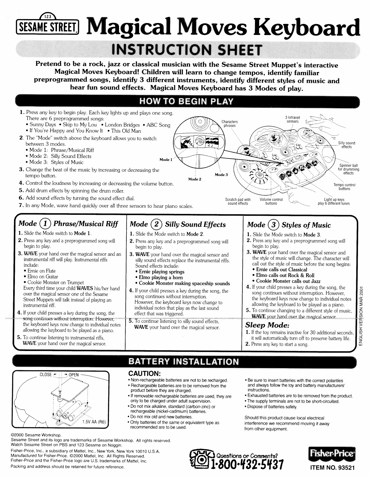 Fisher-Price 93521 Instruction Sheet