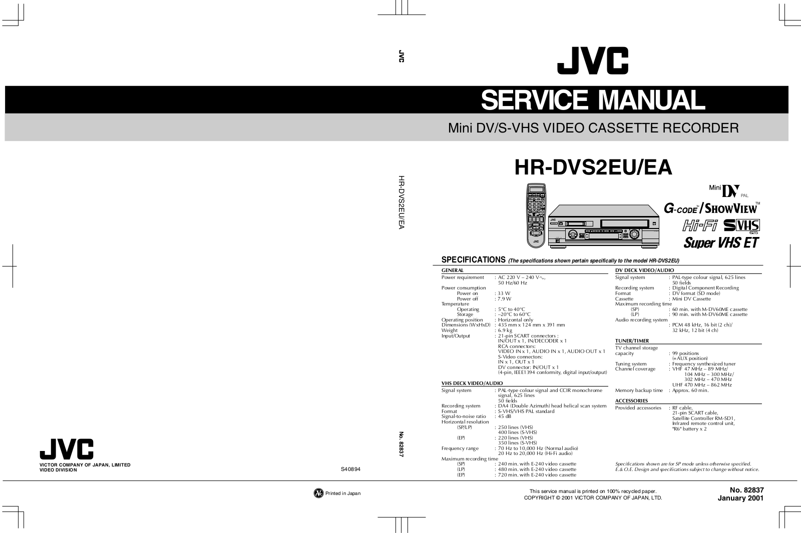 JVC HR-DVS2EU, HR-DVS2EA Service Manual