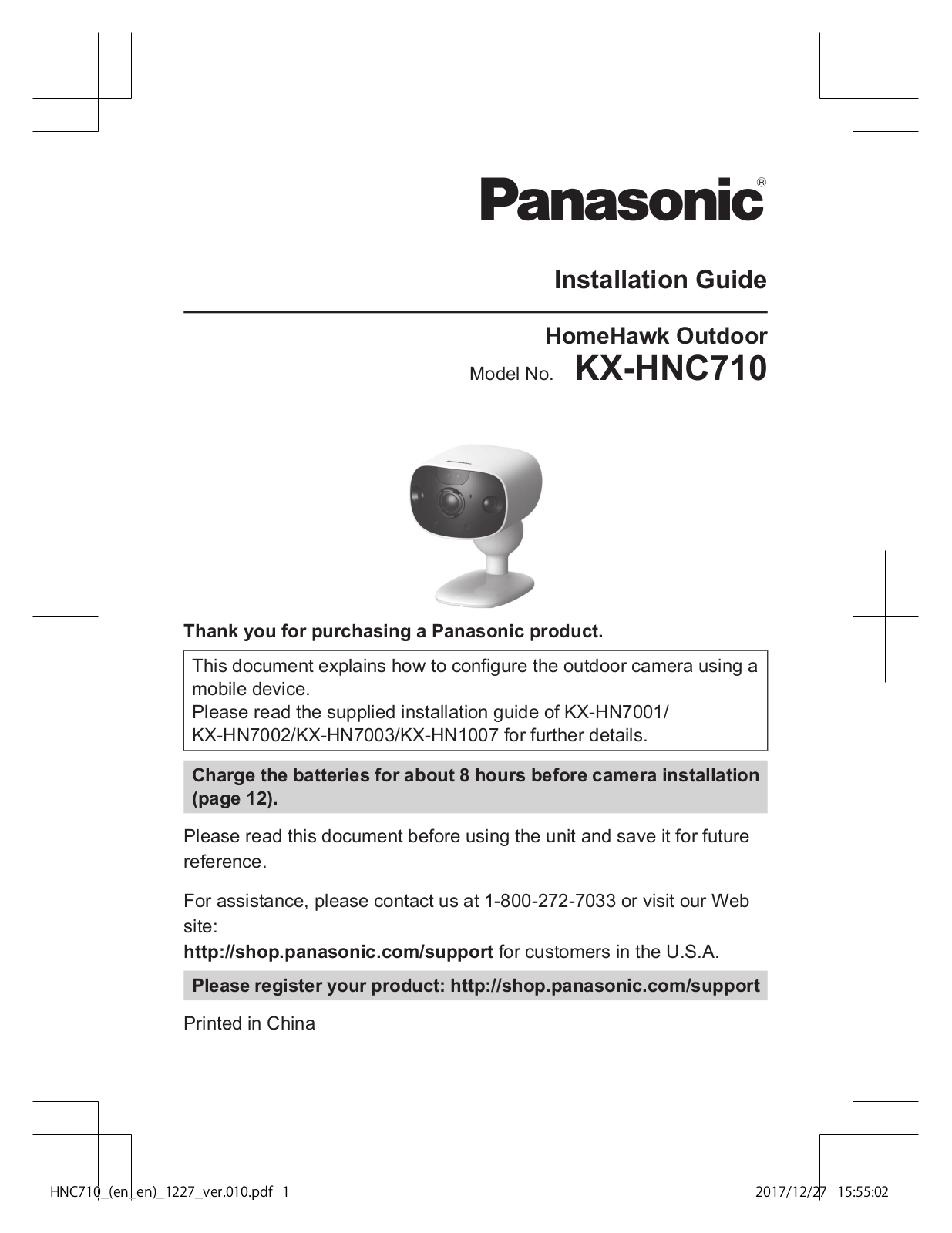 Panasonic of North America 96NKX HNC710 User Manual