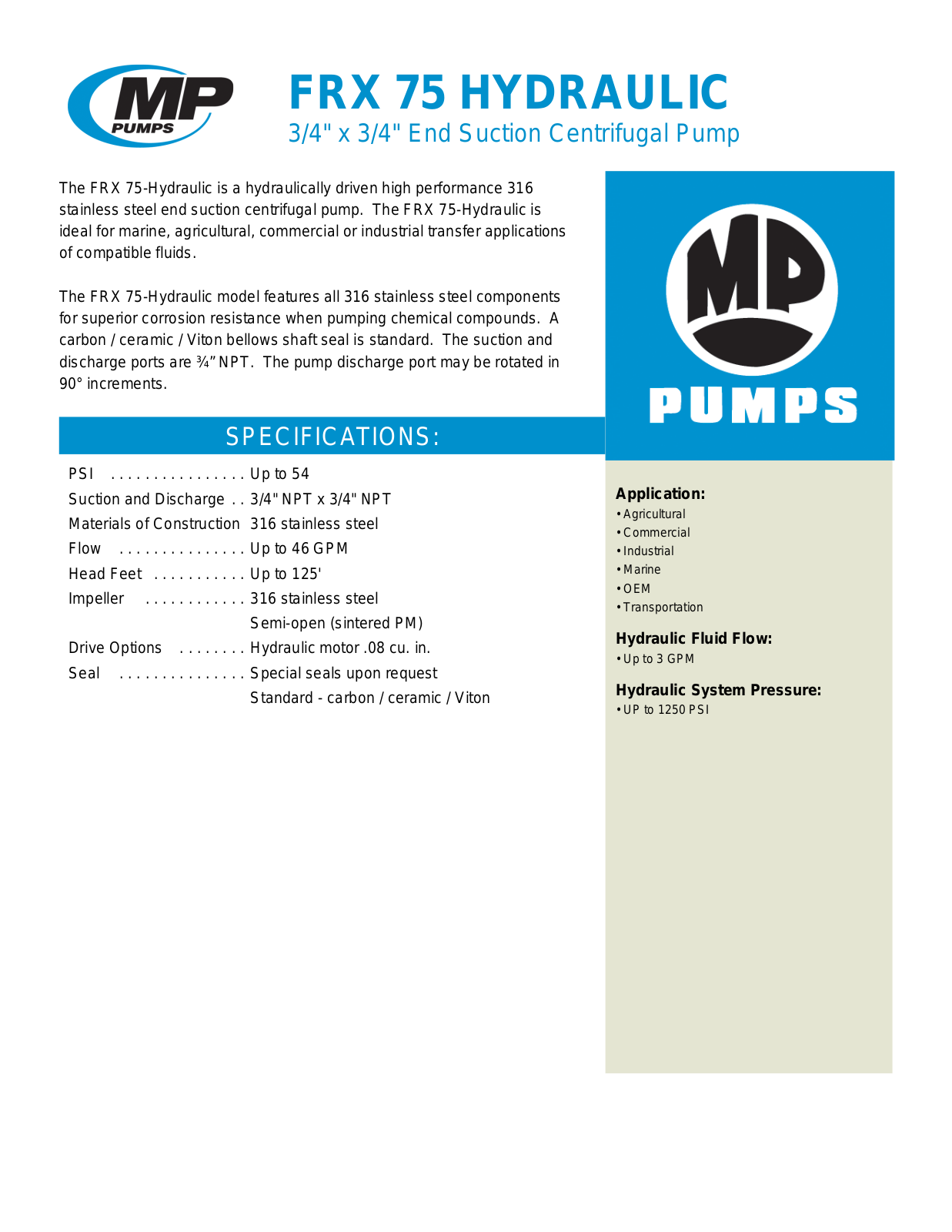 MP Pumps FRX 75 User Manual