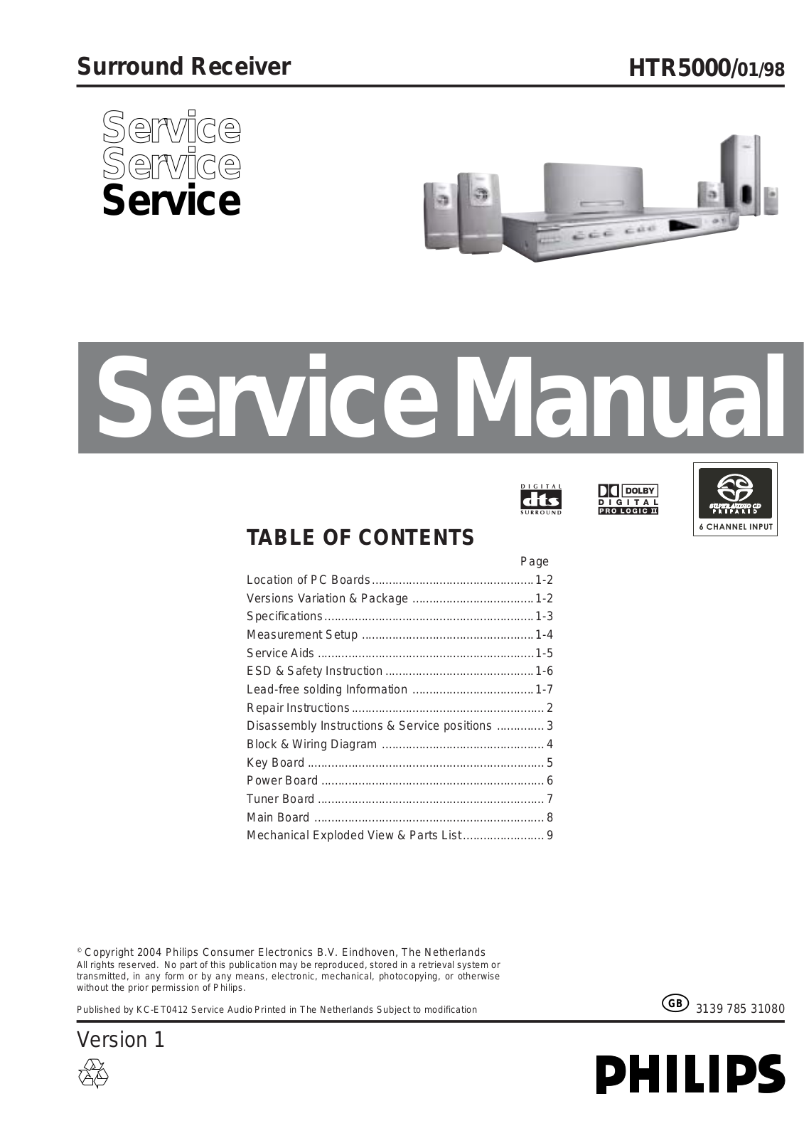 Philips HTR5000 Service manual