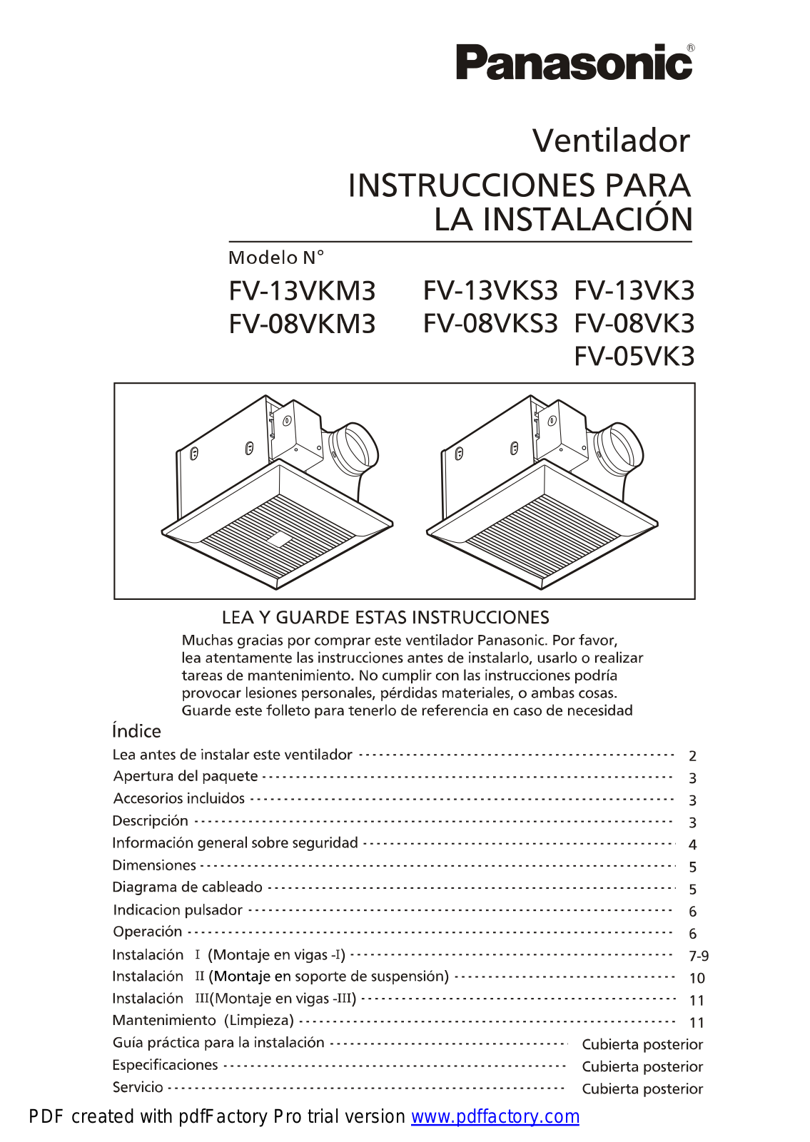 Panasonic fv-xxvkm3, fv-xxvks3, fv-xxvk3 Operation Manual