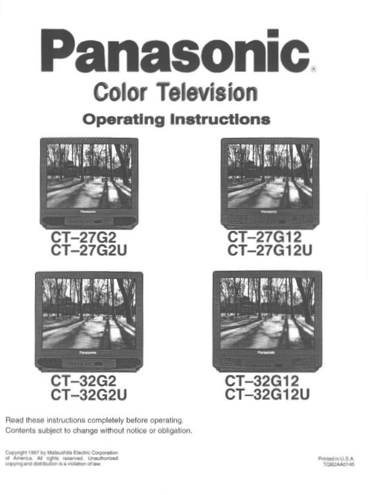 Panasonic CT-32G2U, CT-27G2U, CT-32G12, CT-27G2, CT-27G12U User Manual