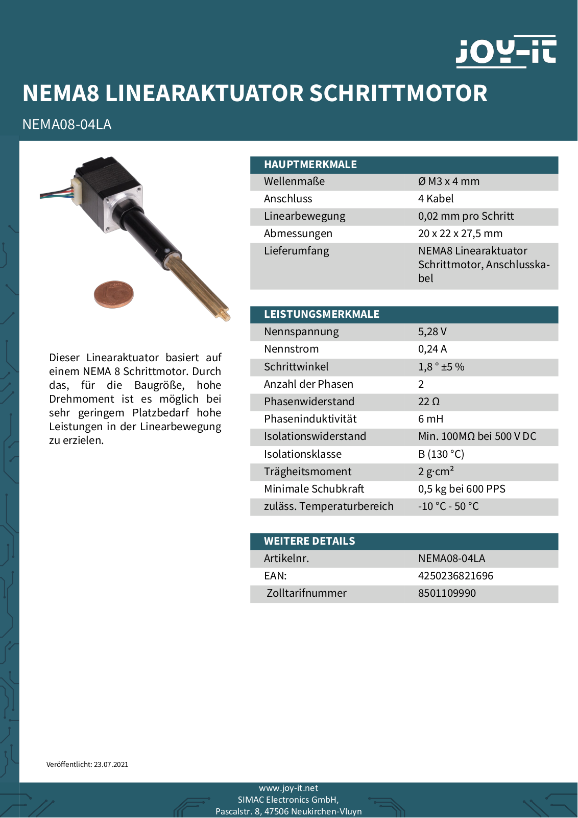JOY-IT NEMA08-04LA Datasheet - ManualMachine.com