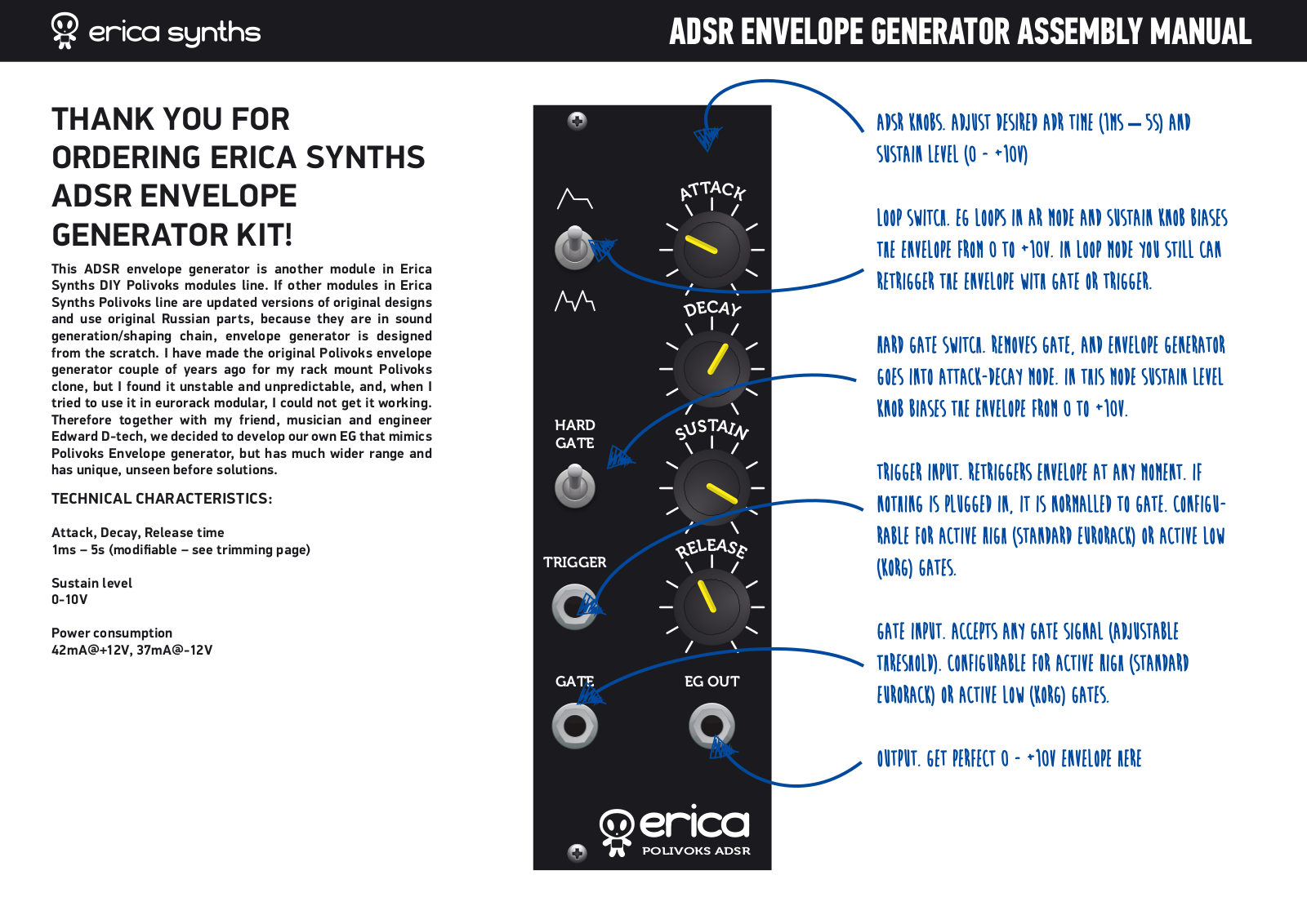 Erica Synths DIY Polivoks ADSR EG kit User Manual