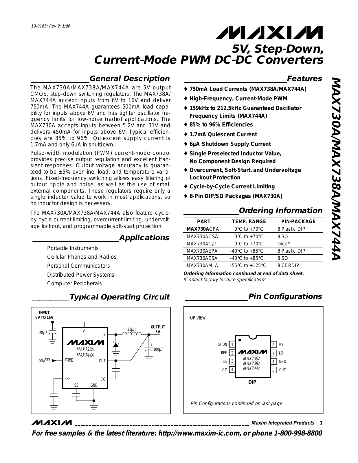 Rainbow Electronics MAX744A User Manual