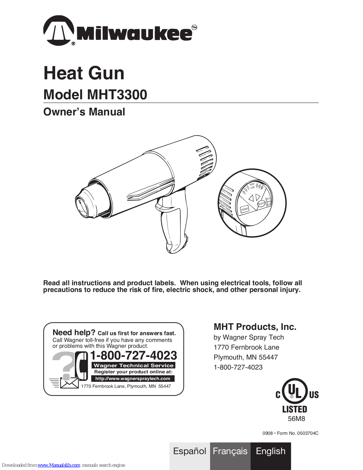 Milwaukee MHT3300, 750 Owner's Manual