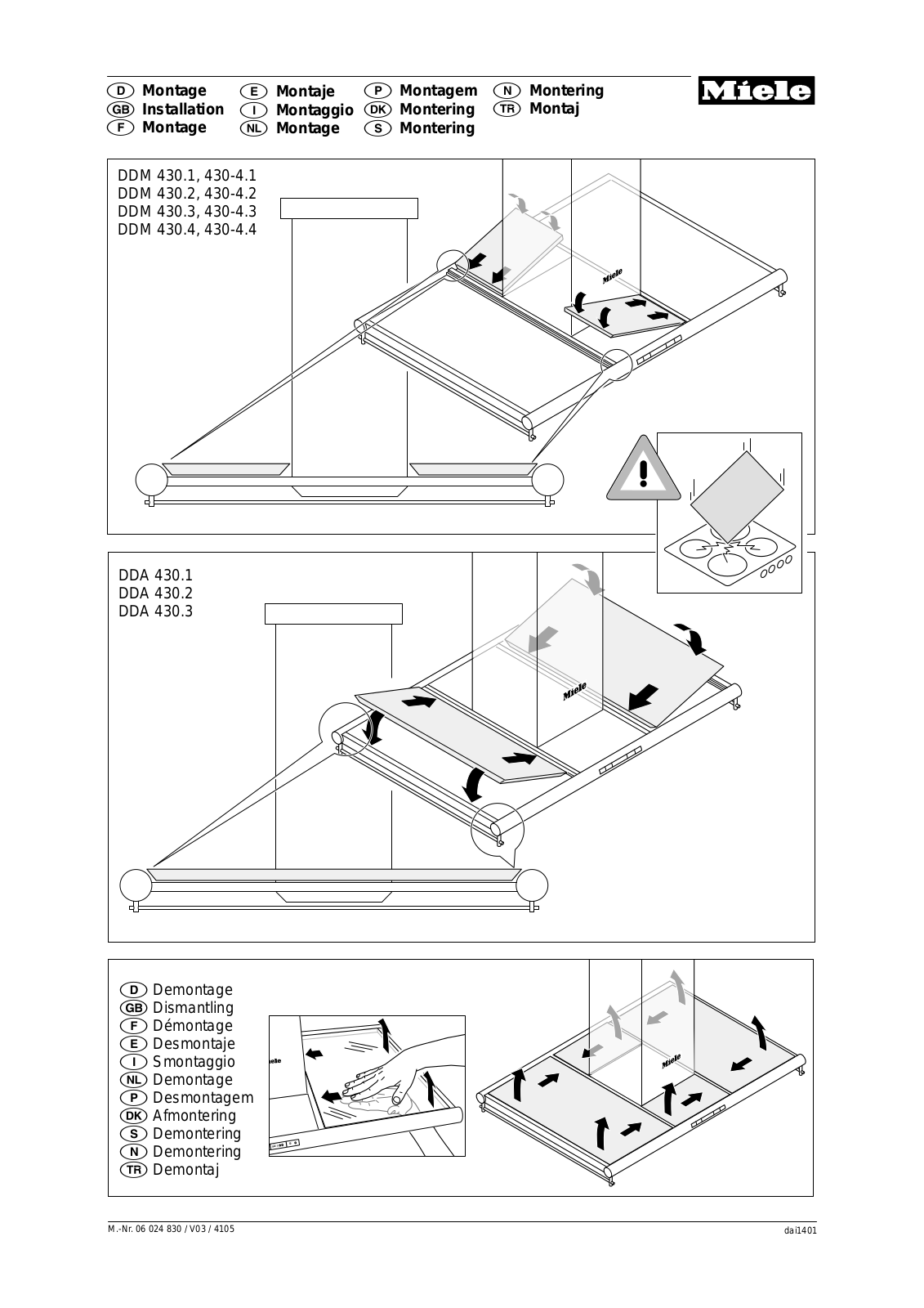 Miele DDM 430.1, DDM 430-4.1, DDM 430.2, DDM 430.3, DDM 430.4 Instrucţiuni de montare