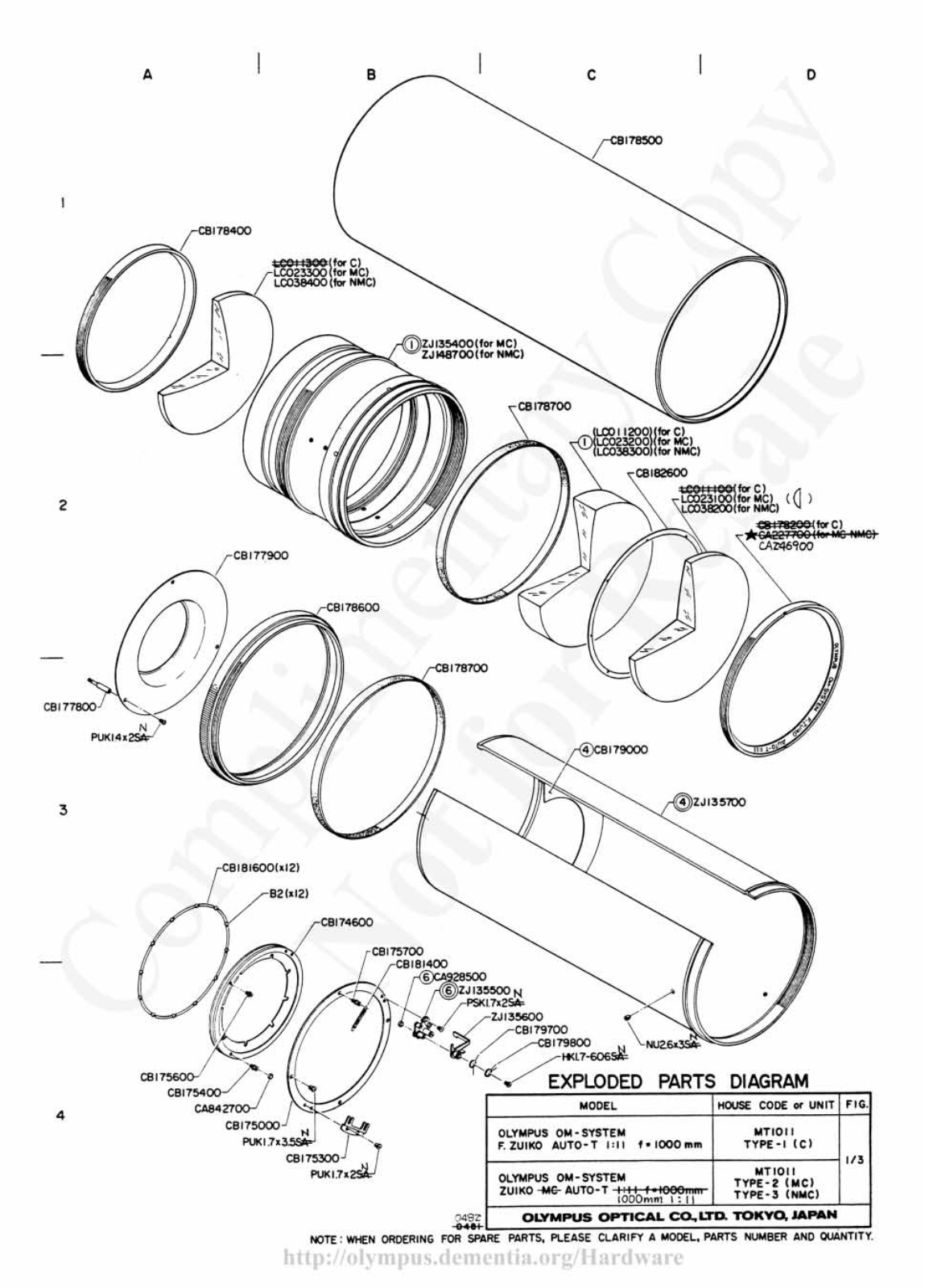 OLYMPUS 1000mm f11 Service Manual