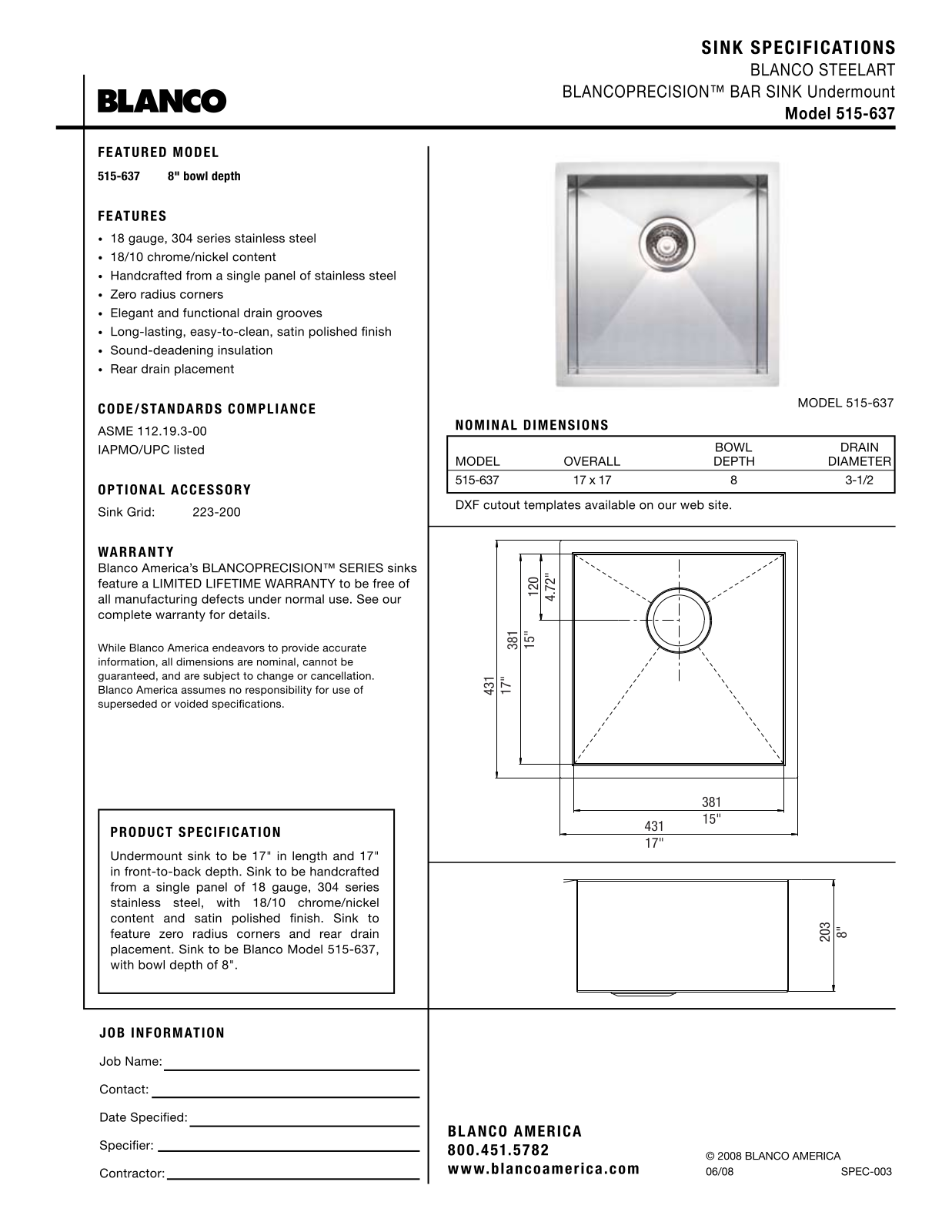 Blanco 515-637 User Manual